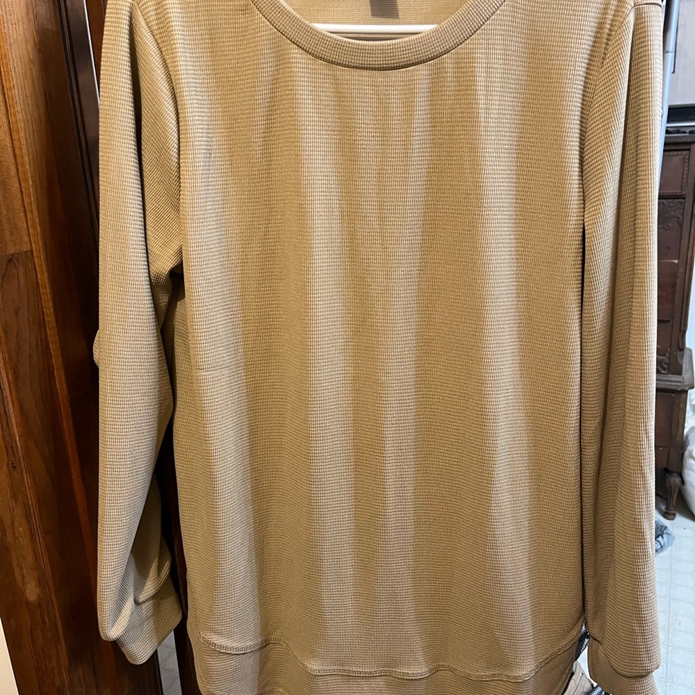 Tan Blouse with Long Sleeves and Crew Neck